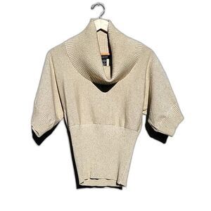 SPENSE Gold Beige Cowl Neck 3/4 Tunic Sleeve Sweater sz S Sparkly Glam Holiday